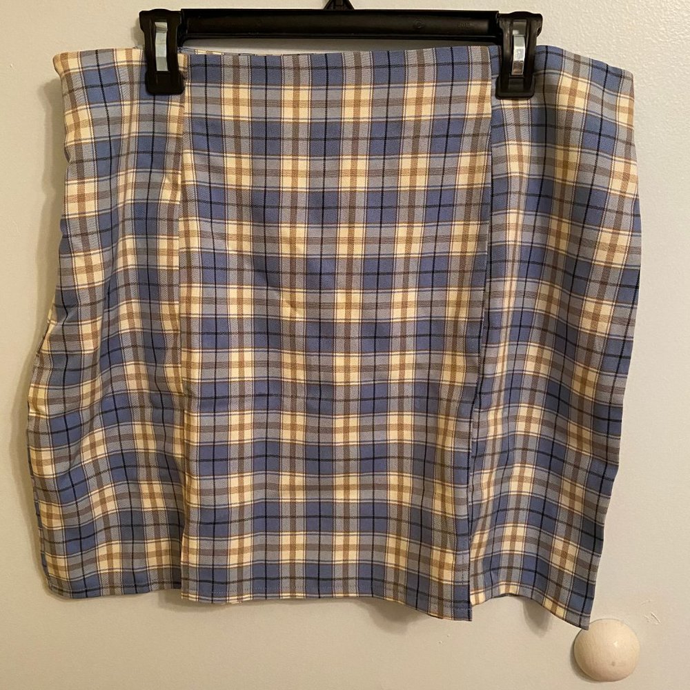 Shein Blue/Beige Plaid Mini Skirt